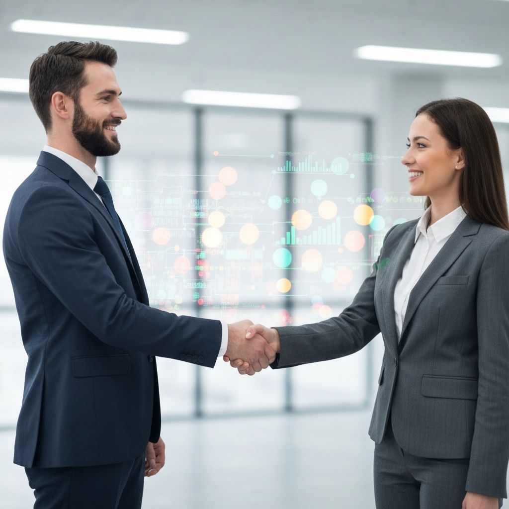 Business partners discussing AI technology